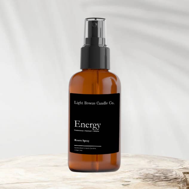 Energy - 4oz Amber Glass Room Spray Spiritual Boost Scent for wholesale by Light Breeze Candle Co.