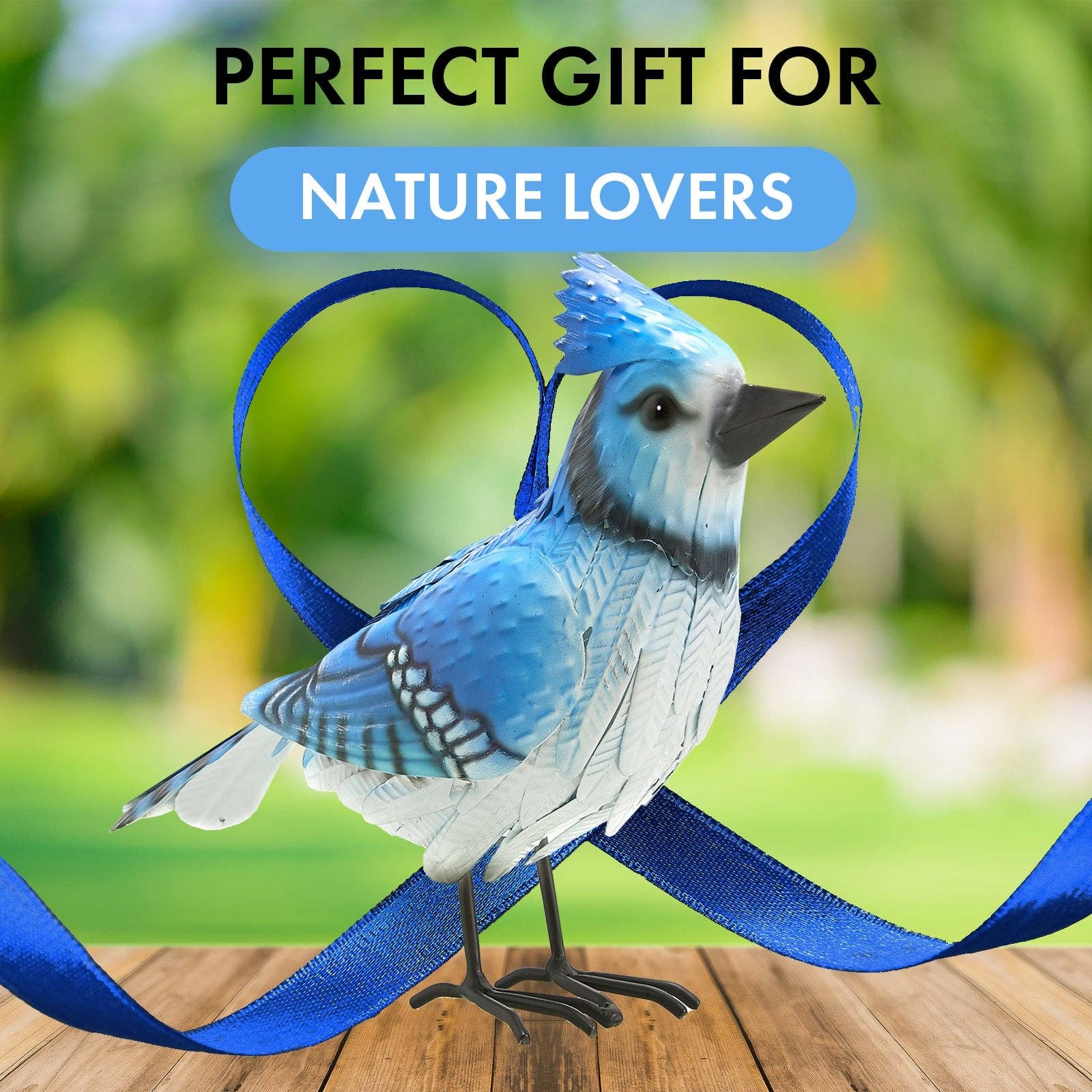 The Wine Savant /  Khen Glassware – Engroshandel Udendørs pynt/dekoration – Blue Jay Metal Bird, Garden Yard Skulptur Kunst - Stor3