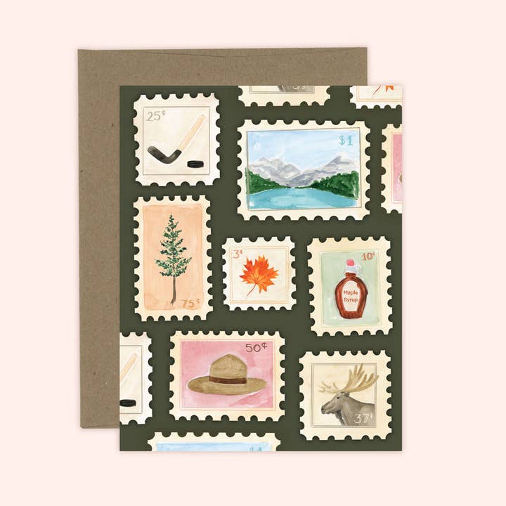 Canadian Stamps Card for wholesale by Almeida Illustrations