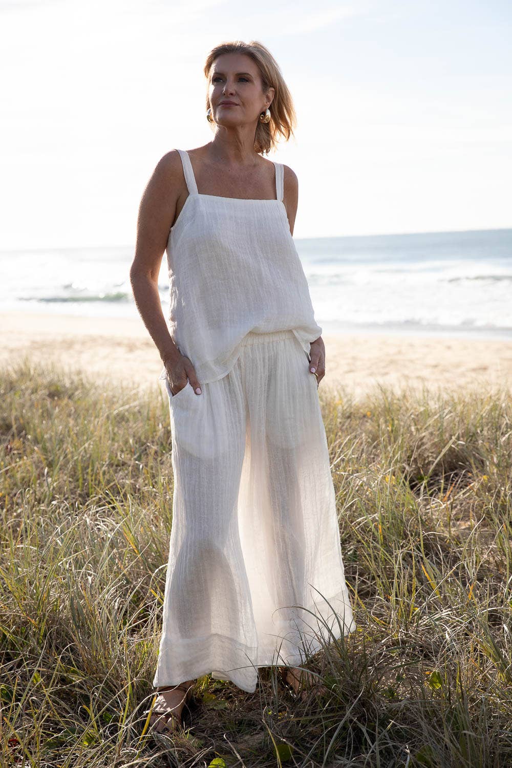 Arana Linen Pant - Off White for wholesale on Faire11