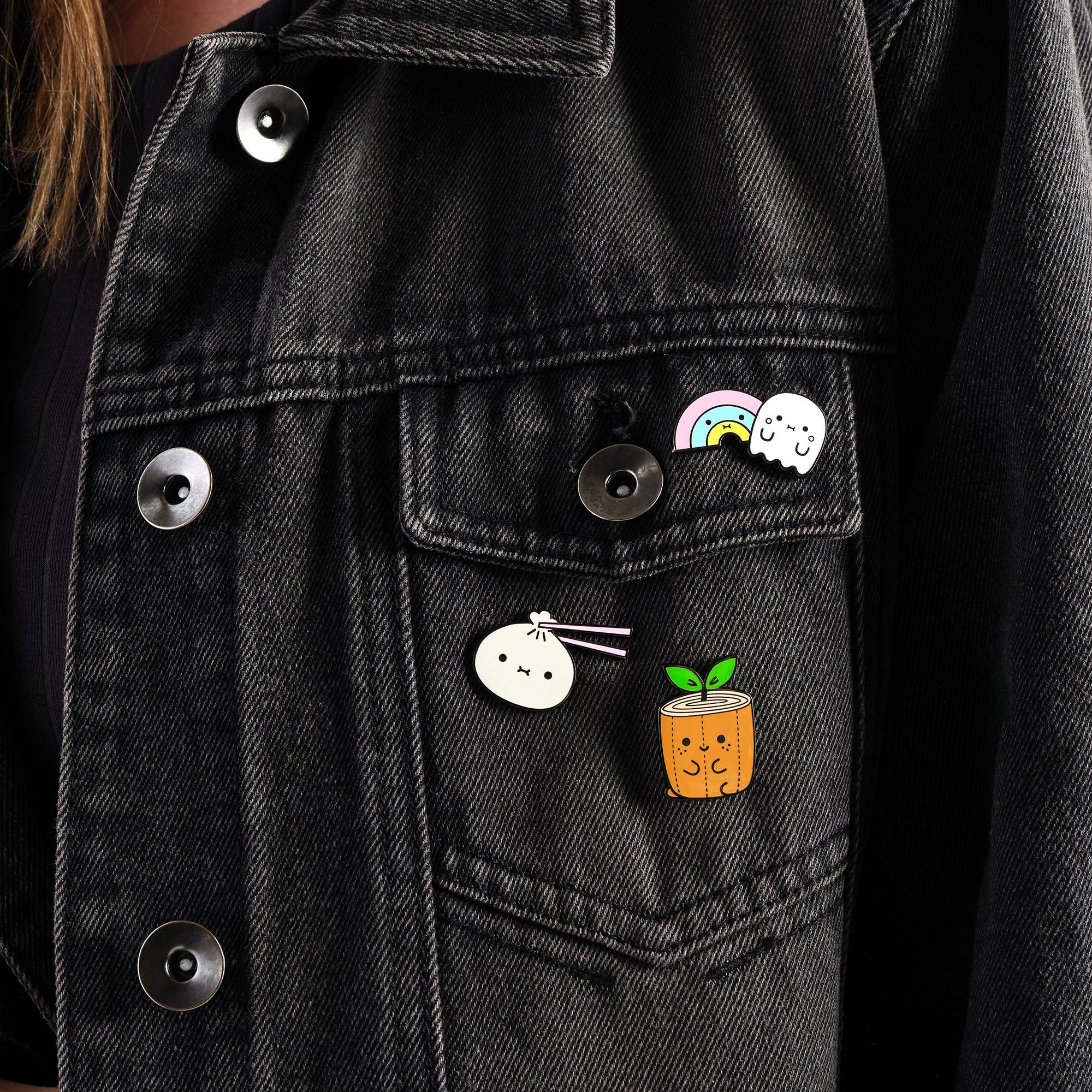 Noodoll – wholesale Lapel pin/button – Enamel Pin - Ricebao with Chopsticks1