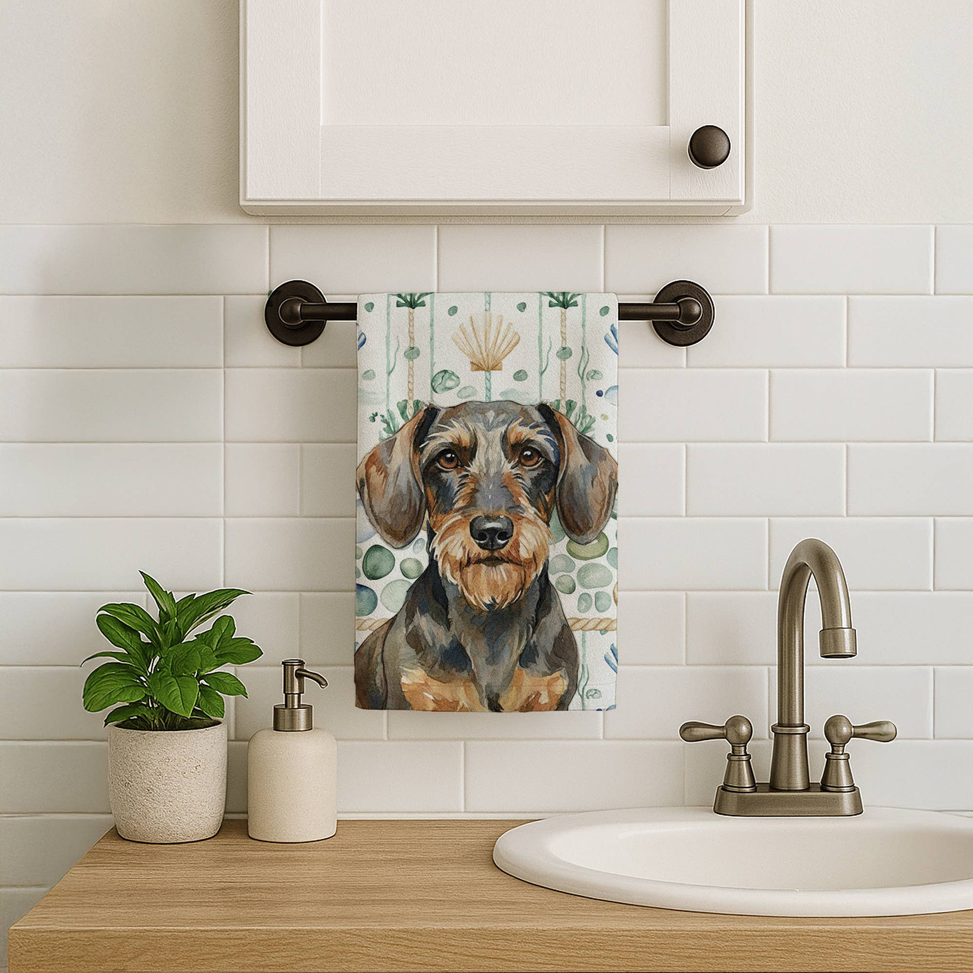 Caroline's Treasures - Wholesale Hand Towel - Wirehaired Wild Boar Dachshund Coastal Sea Glass Towel WDK70