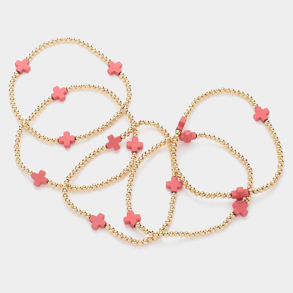 Sensibling Corp. – Großhandel Perlenarmband – 5PCS - Kreuzförmige Metallkugel Perlenarmbänder im Set1