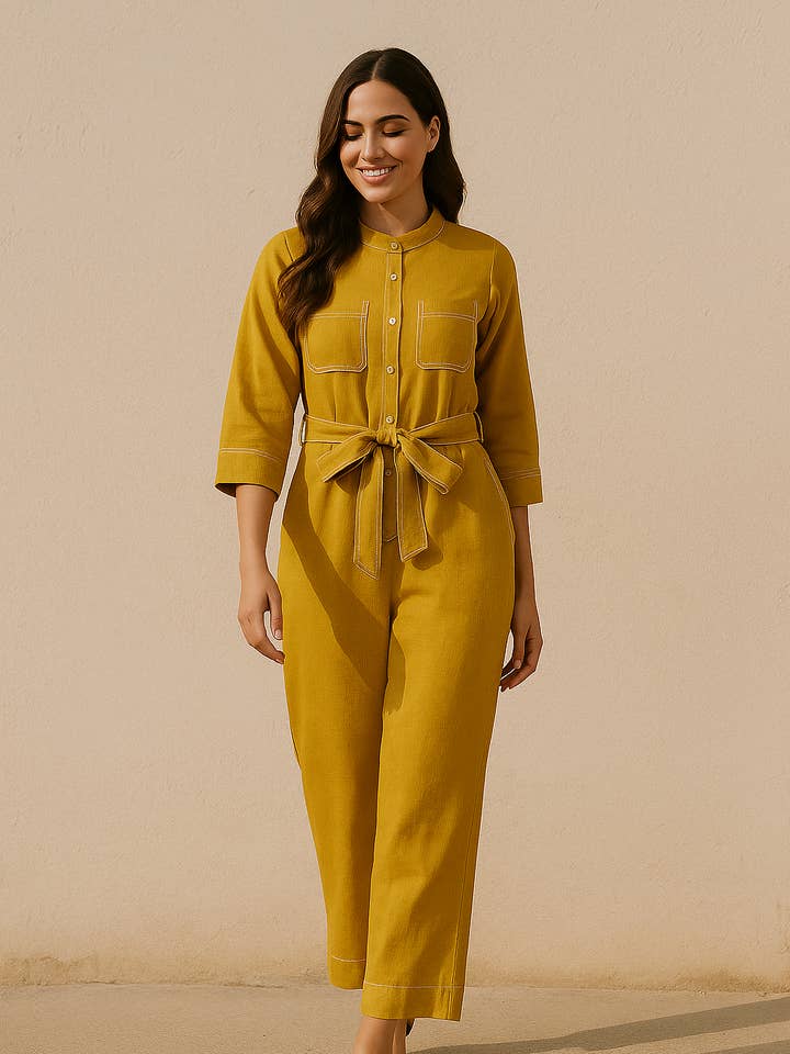 ZEN - Mustard Jumpsuit - No Tariffs for wholesale by Poetry in Stitches