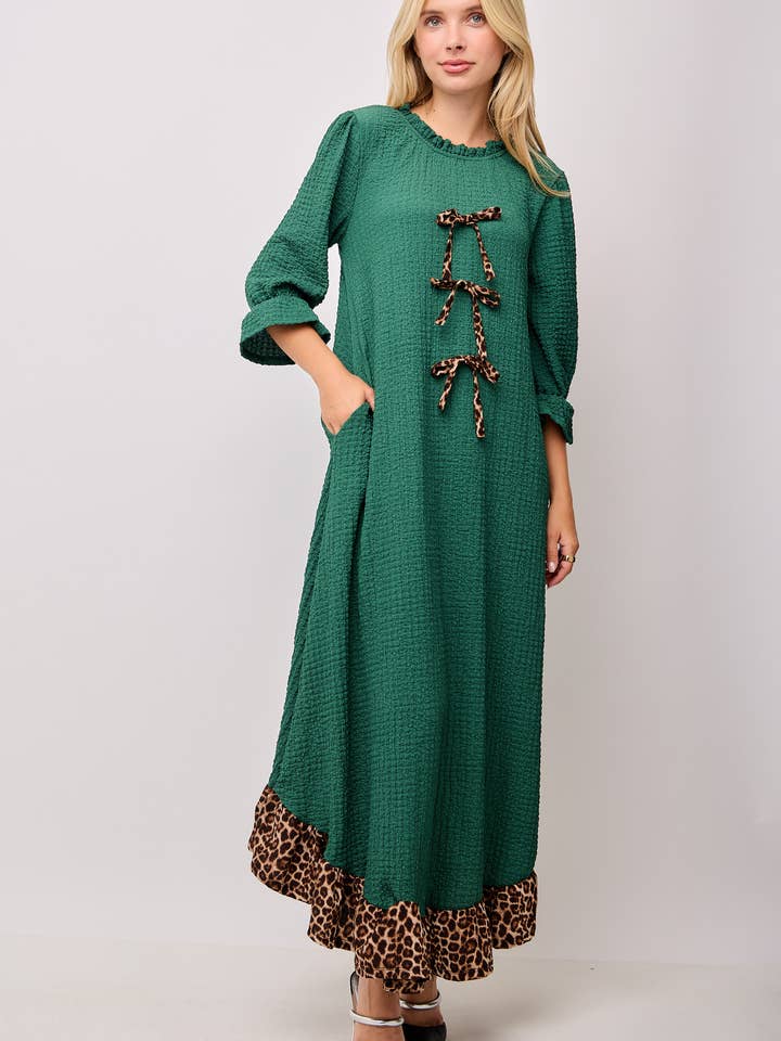 Celeste Clothing - Wholesale Dress - Women's - WOMEN'S PLUS SIZE MAXI DRESS -LEOPARD CONTRAST AND BOWS 2