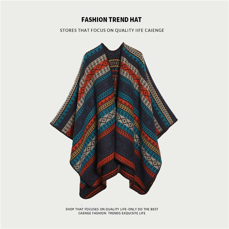 SueSilkHK – wholesale Cape – Women's – Ethnic Style Women's Shawl, Thickened Cape Coat for Autumn and Winter, Travel Photography Split Cloak6