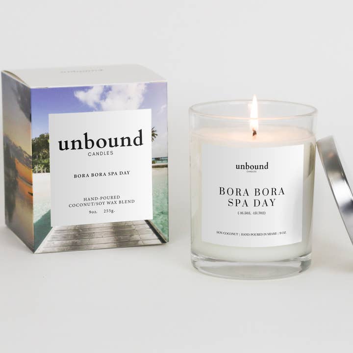 Bora Bora Spa Day - Coconut Soy Destination Candle - 9oz for wholesale by Unbound Candles
