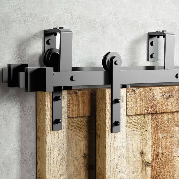 Double Track U-Shape Bypass Sliding Barn Door Hardware Kit - Straight Design Roller for wholesale by Homacer INC