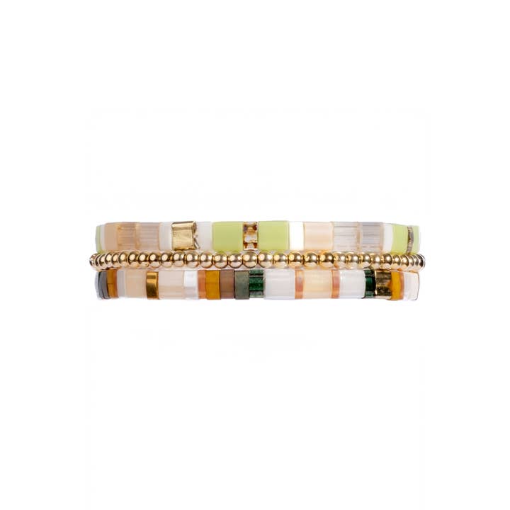 Mayana Designs Co - Wholesale Beaded Bracelet - Set/3 Miyuki Tila Bracelets (Green/Grey)3