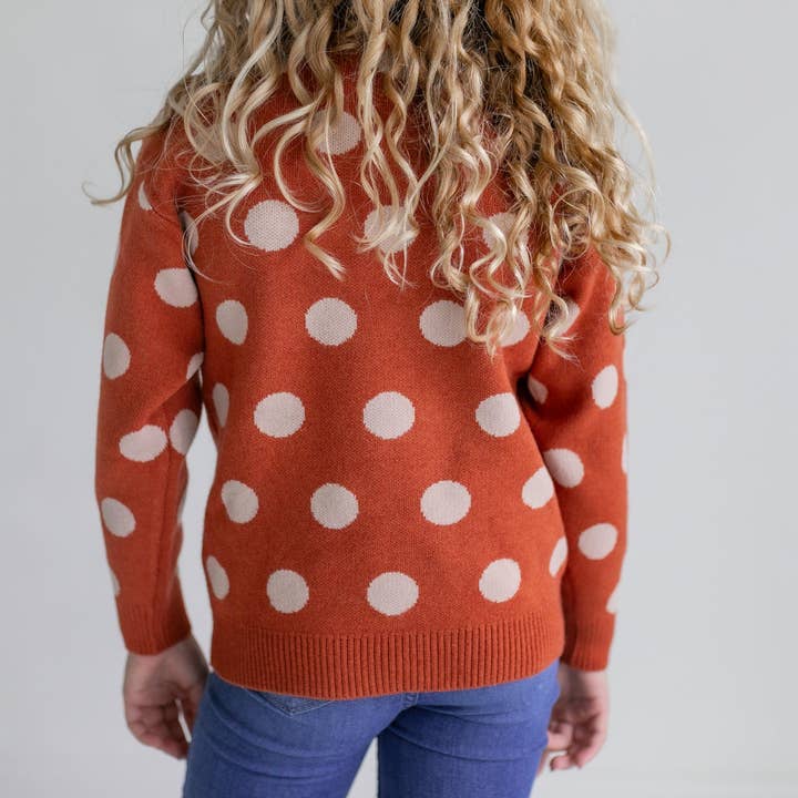 Oopsie Daisy - Wholesale Knit Sweater - Kids - Kids Rust & Beige Polka Dot Crew Neck Winter Sweater