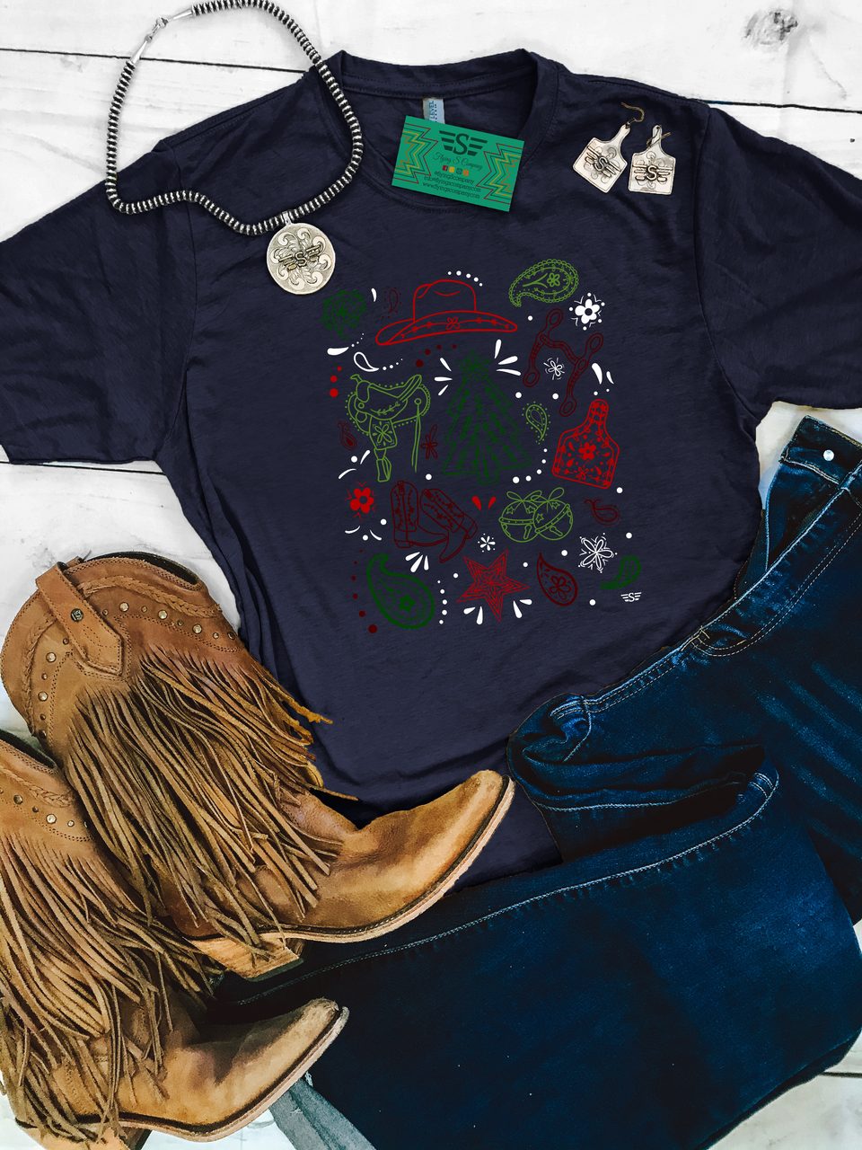 Flying S Company - Wholesale Screen Printed T-Shirt - Women's - Western Christmas Bandana Tee2