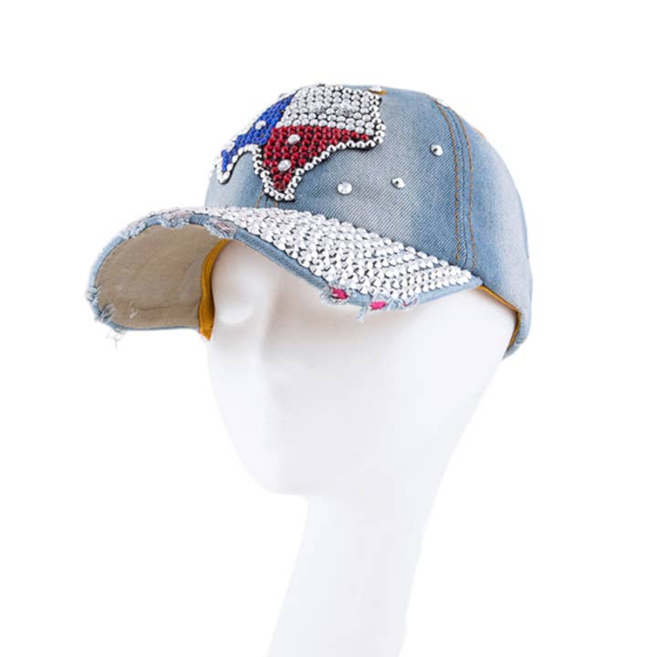 Kristallen Texas Kaart Versierde Mode Spijkerpet voor wholesale door Rope & Spurs