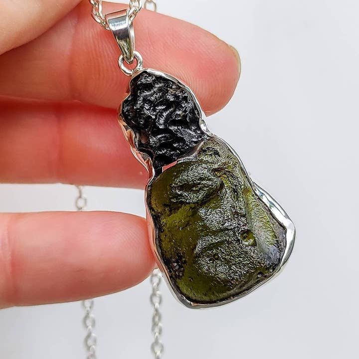 Sacred Ceremony - Wholesale Pendant/Charm Necklace - Moldavite & Tibetan Tektite Double Stone Necklace