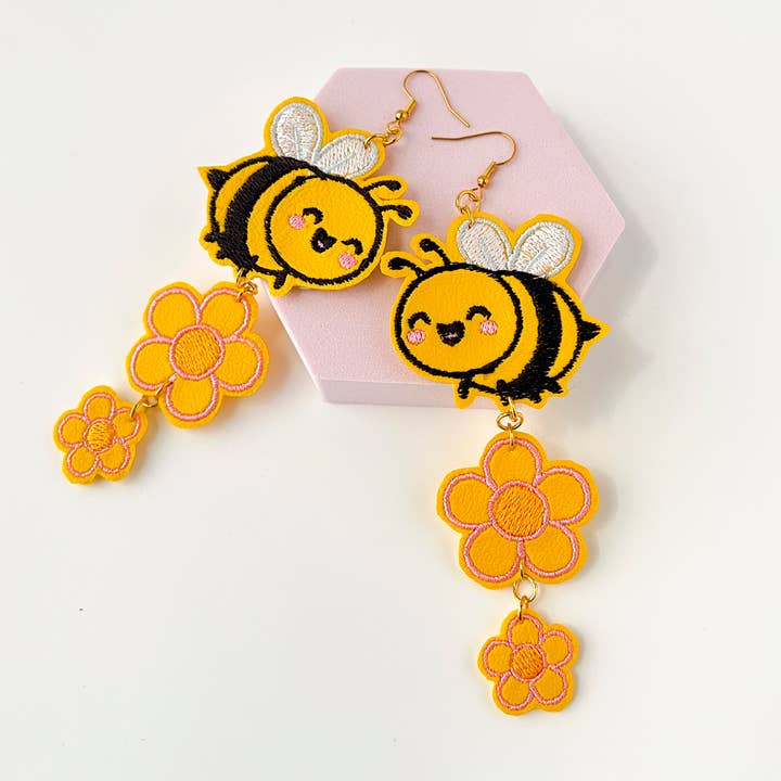 Chibi Bumblebee Earrings Flowers Summer Bee Jewelry for wholesale by Kawaii Hair Candy
