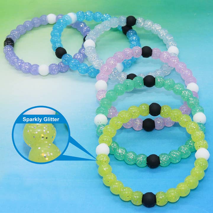 Frog Sac - Wholesale Beaded Bracelet - Kids - Glitter Silicone Beaded Bubble Bracelets - 6 Pack