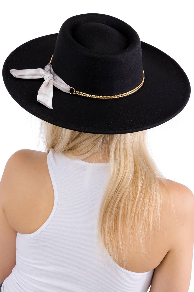 Cap Zone - Vendita all'ingrosso Fedora - Donna - Cappello rancher bolero in lana sintetica con nastro piccolo, catena oro e tesa larga11