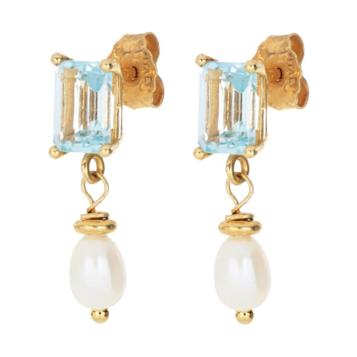 Orecchini con Topazio Azzurro taglio Smeraldo | Unica per la vendita all'ingrosso da parte di ISHWARA JEWELS