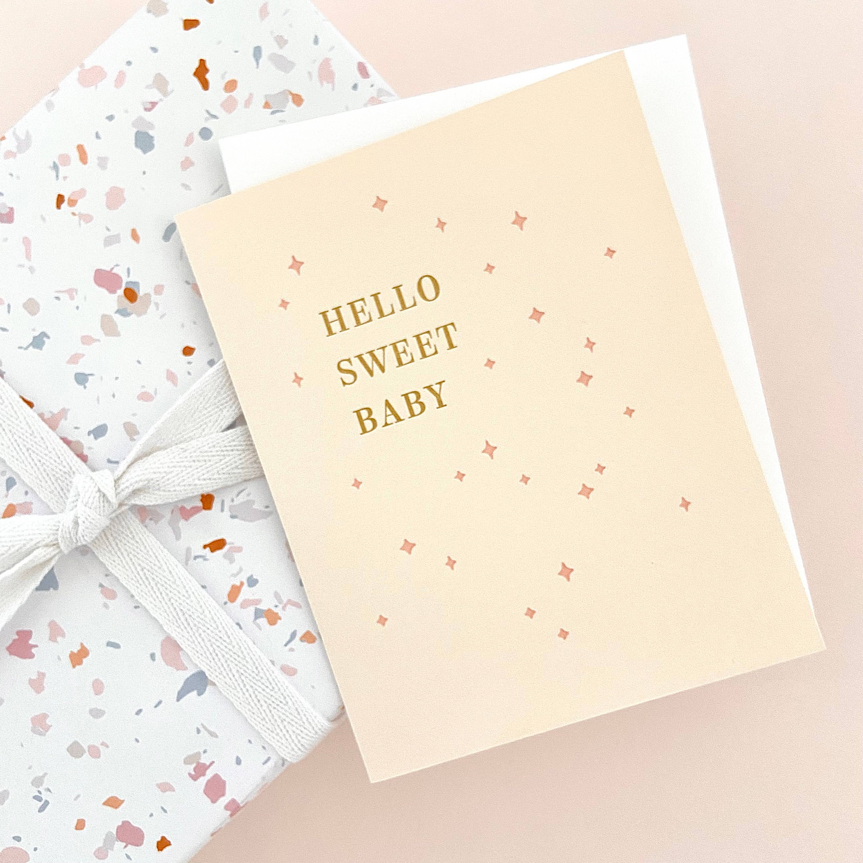 Missive - Wholesale Baby Card - Hello Sweet Baby Letterpress Greeting Card - Pink1