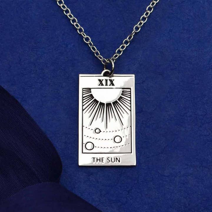Sterling Silver Sun Tarot Card Necklace for wholesale by Nina Designs