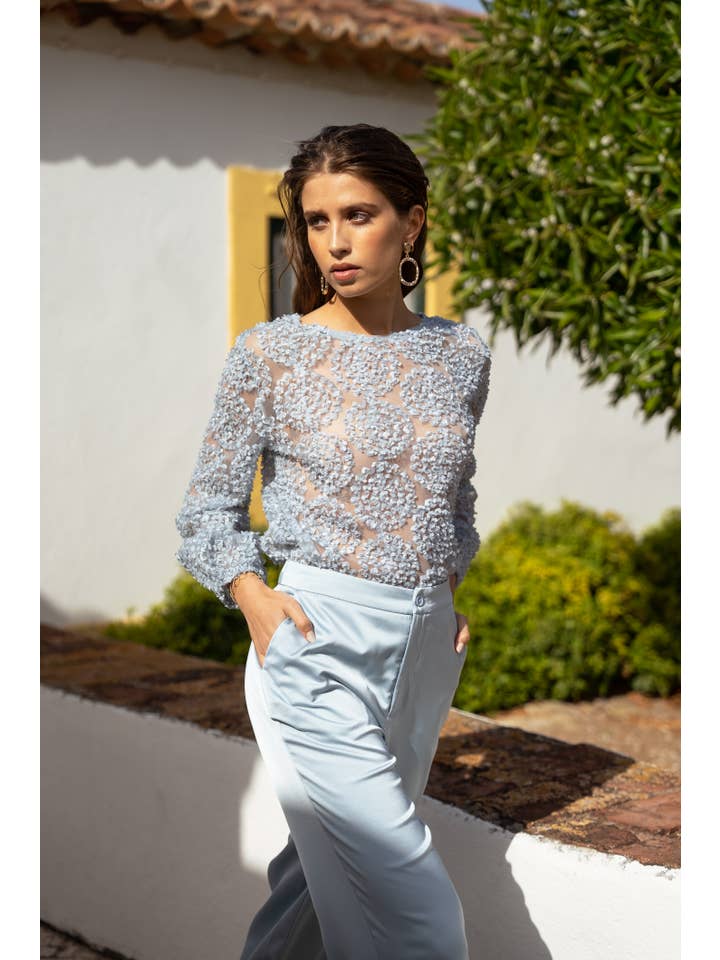 CHOKLATE PARIS - Wholesale Blouse - Women's - Textured rosette blouse (S/M-M/L) - CK08022