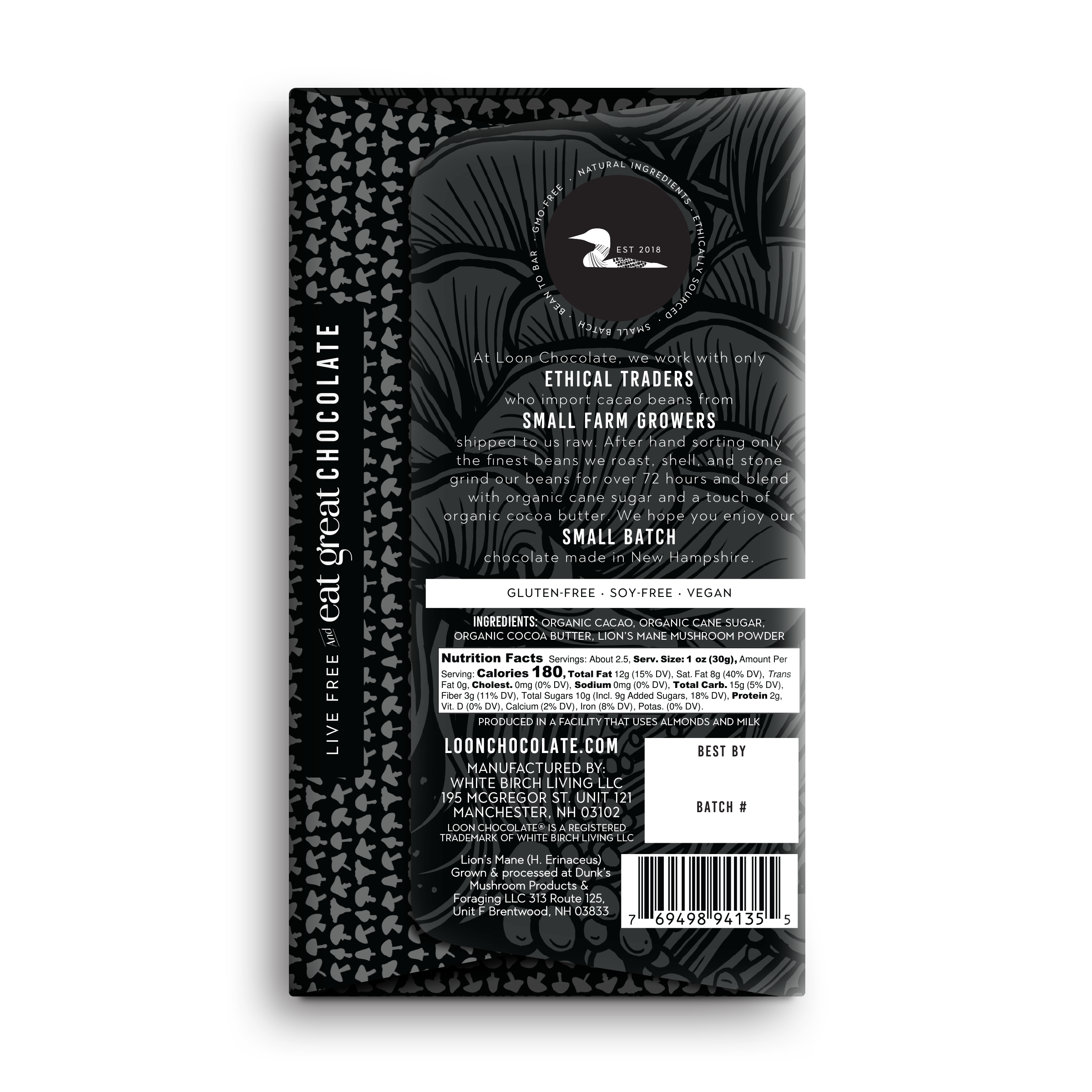 Loon Chocolate - Wholesale Chocolate Bar - Dark Chocolate with Lion's Mane Powder2