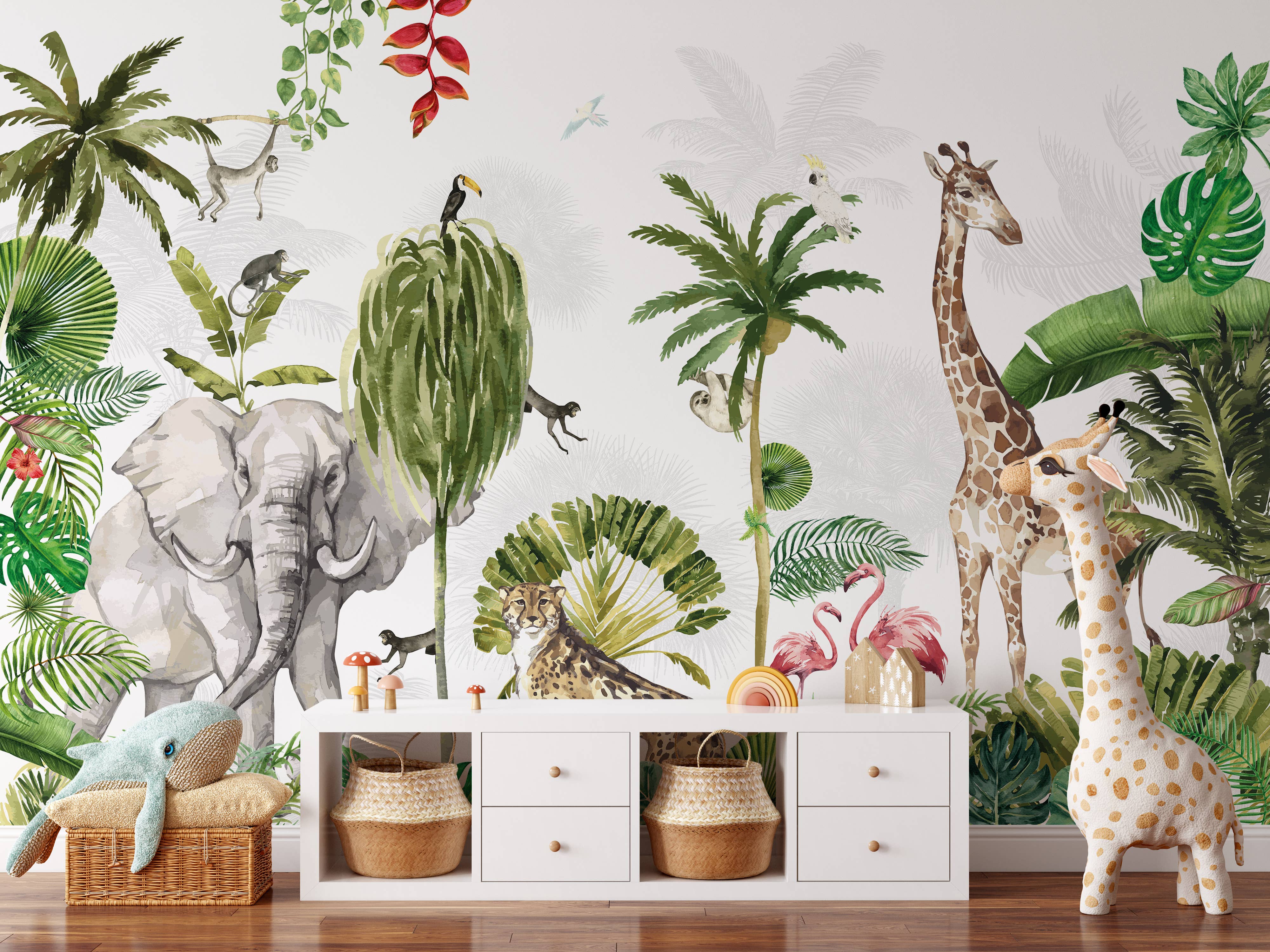 Walloha - Vendita all'ingrosso Carta da parati - Carta da parati Jungle - JUNGLE PLAYTIME - Sfondo per bambini8