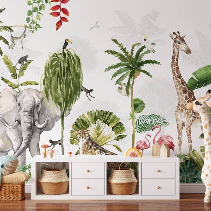 Walloha - Vendita all'ingrosso Carta da parati - Carta da parati Jungle - JUNGLE PLAYTIME - Sfondo per bambini8