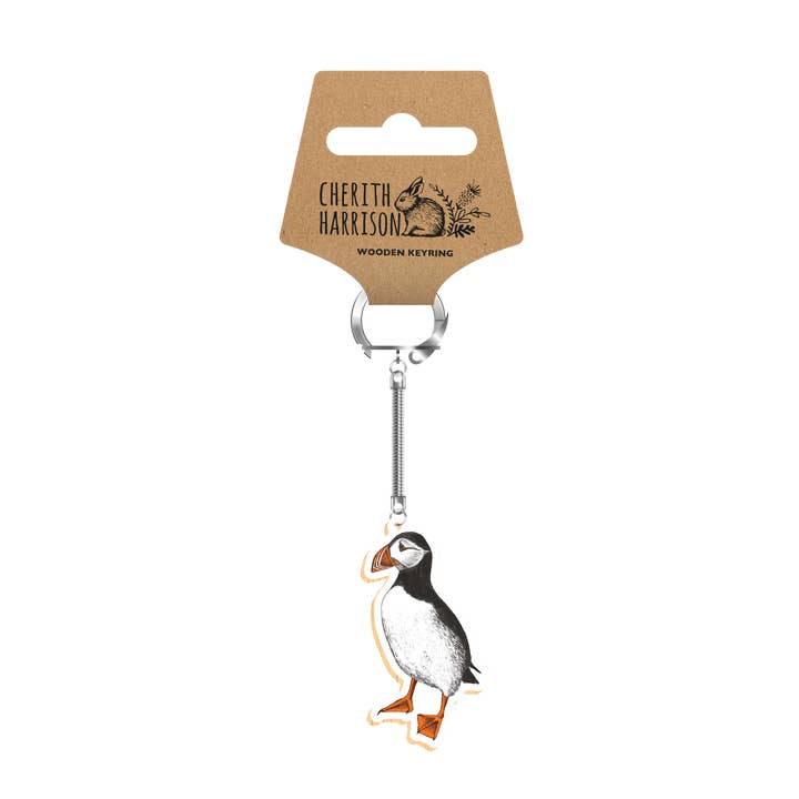 Cherith Harrison Atlantic Puffin Wooden Keyring for wholesale by Parkwood Springs