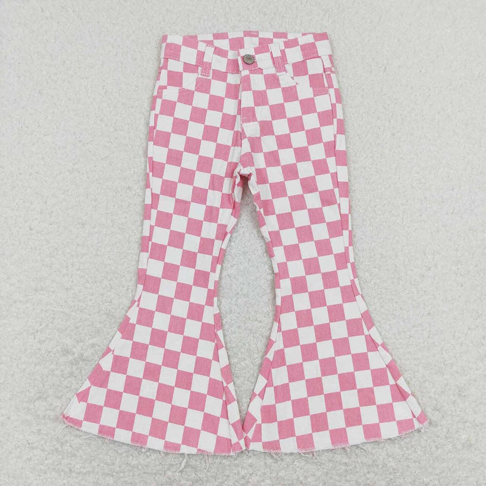Aier Wholesale - Wholesale Jeans - Kids - Sibling Girls Boys Checkered Denim Adjustble Waistband Jeand Pants4