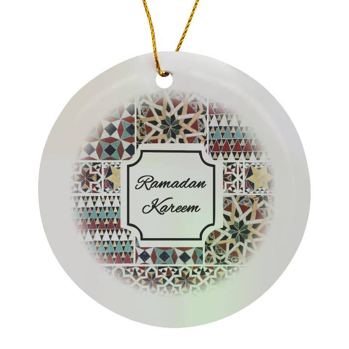 3dRose - Wholesale Ornament - 3dRose, Ramadan Kareem - Blessed Happy Eid Wish - Red Mint Turquoise Mosaic, Ornament