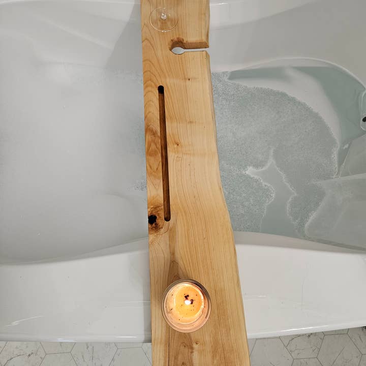 Kindling Re-Purposed Wood Products - Wholesale Bath Caddy - Live Edge Maple Wood Bath Tray For Bathtub Relaxation5