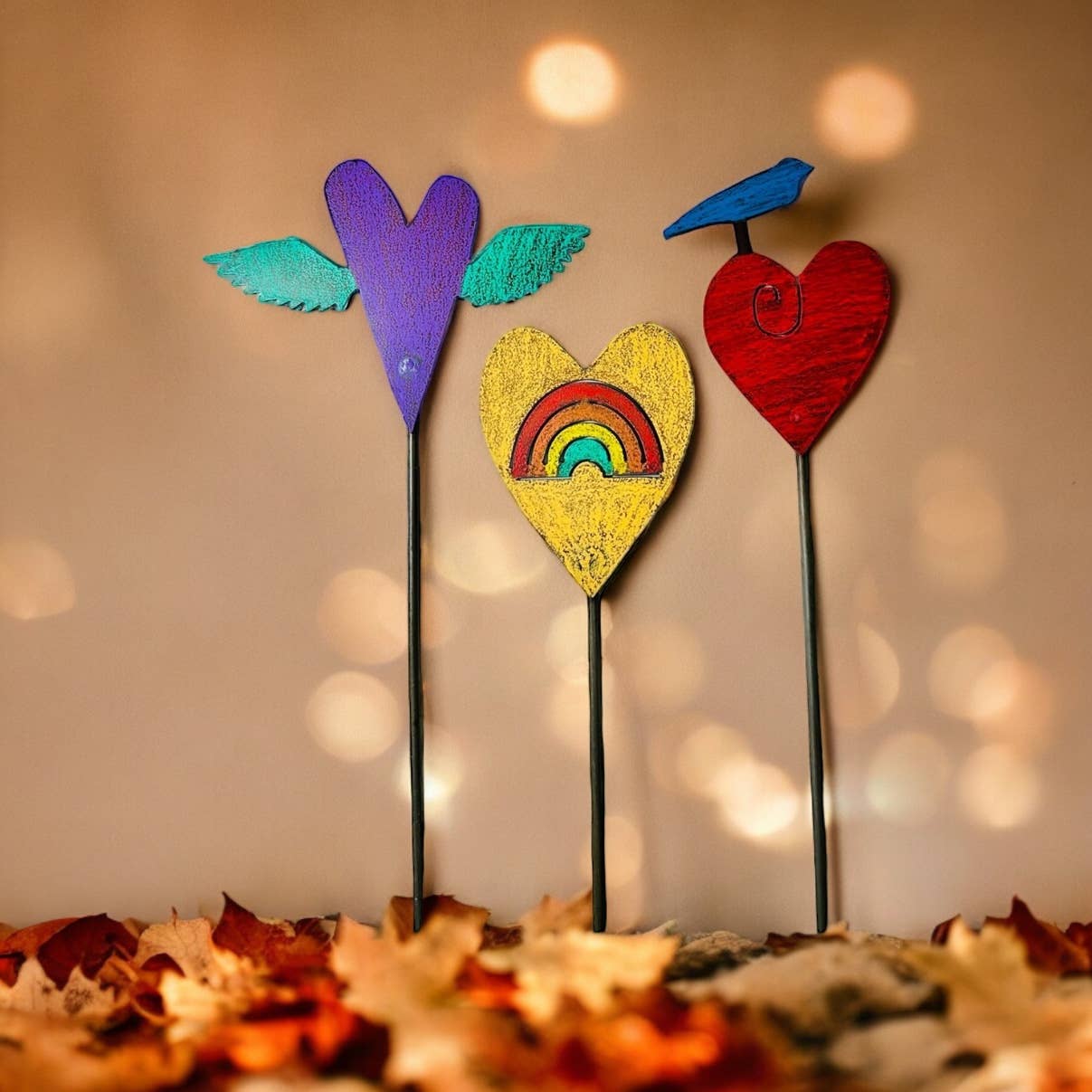 Whimsies - Vendita all'ingrosso Paletti da giardino/prato - Cute Heart, palo per piante, palo da giardino, stravagante, stile bohémien, USA3