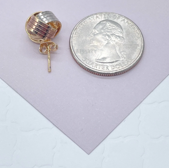 Milie – wholesale Stud/post earrings – 18k GF Tri Color Love Knot Stud Earrings3