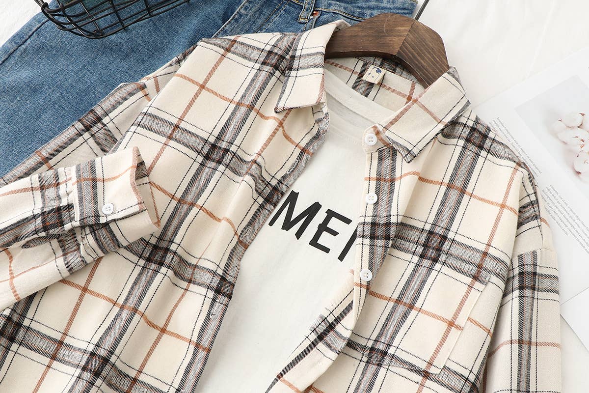 Rosa Clothing - Wholesale Button Down Shirt - Women's - Essential Basic Relaxed plaid cotton blend button-down shirt24