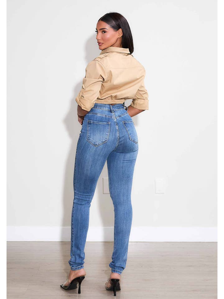 Medium Stone Love Language Skinny Jeans for wholesale on Faire5