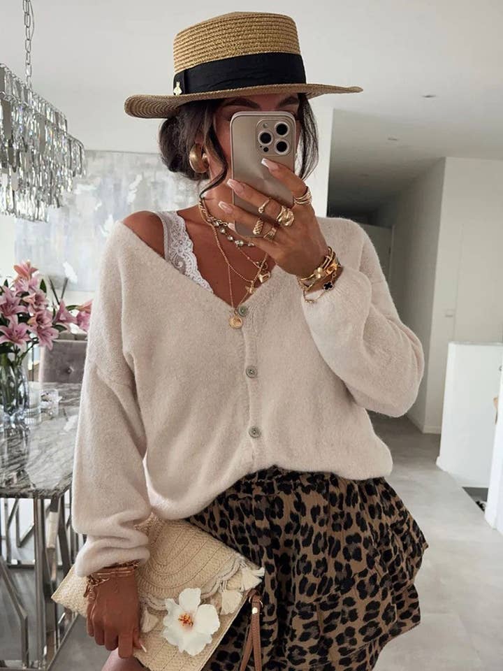 Rebecca Langærmet Let Strikket Cardigan-Creme for engroshandel hos Catwalk Wholesale