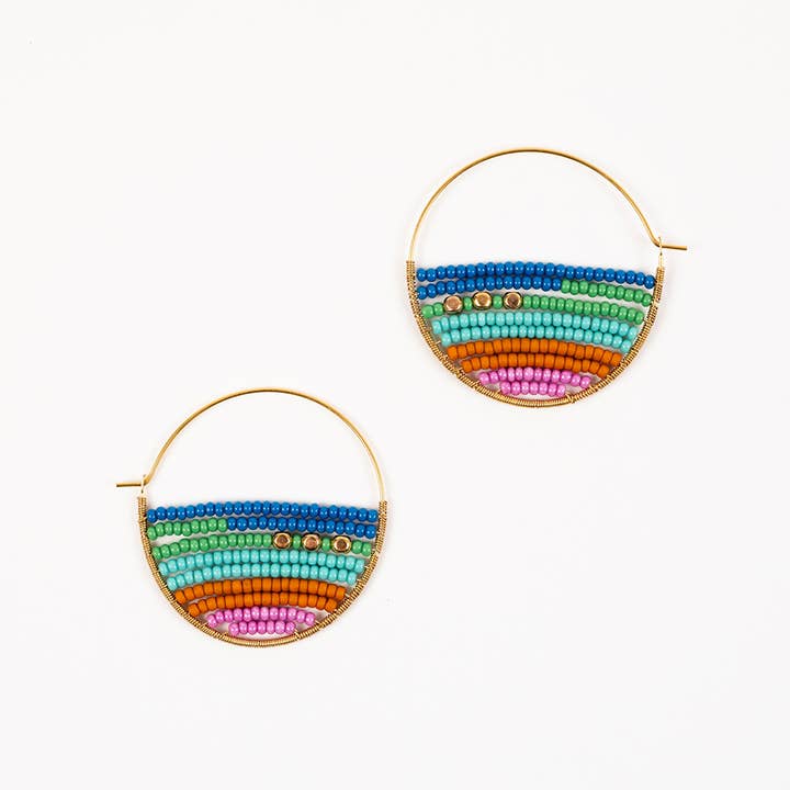 Altiplano - Wholesale Hoop Earrings - Layered Stripes Bead Hoop Earrings