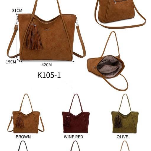 Large Synthetic Hobo Bag with Front Fringes. B2B K105-1 for wholesale by Chenson & Gorett