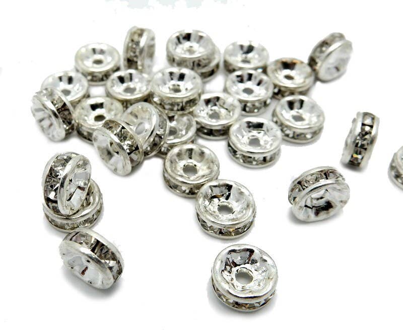 Jewelers Paradise - Wholesale Beads - 10 pcs Silver tone Rhinestone Pave Round Spacer Bead1
