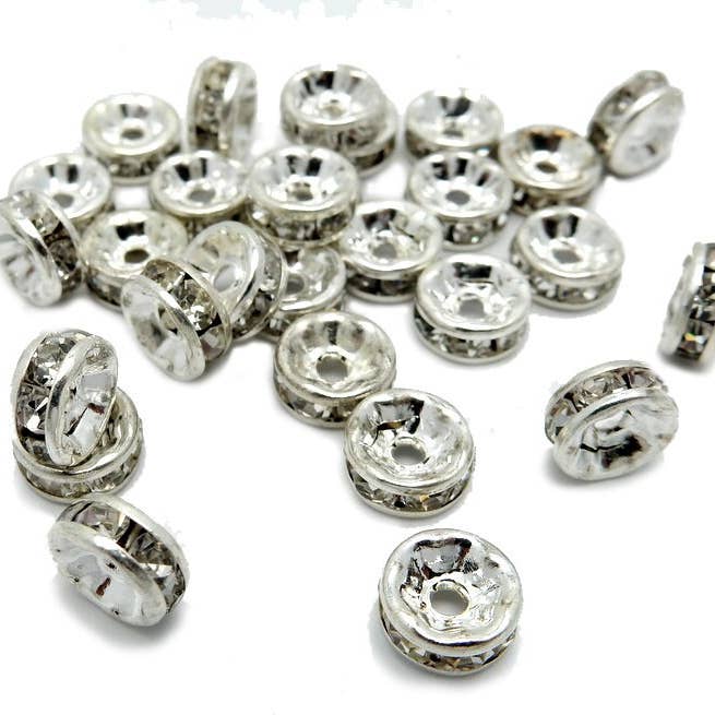 Jewelers Paradise - Wholesale Beads - 10 pcs Silver tone Rhinestone Pave Round Spacer Bead1