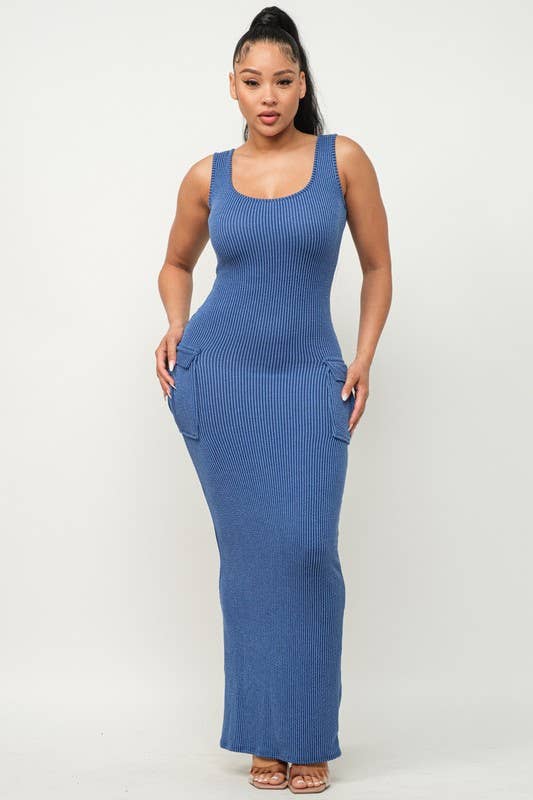 Boswell - Wholesale Dress - Women's - Pocket Detail Rib Long Dress4