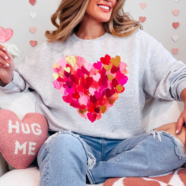 Watercolor Brushstroke Heart Sweatshirt Valentine’s Day for wholesale by Gia Gifts Boutique