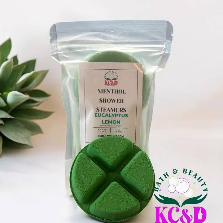 Menthol Shower Steamers with Eucalyptus Lemon Essential Oil for wholesale by KC&D Soap Shop