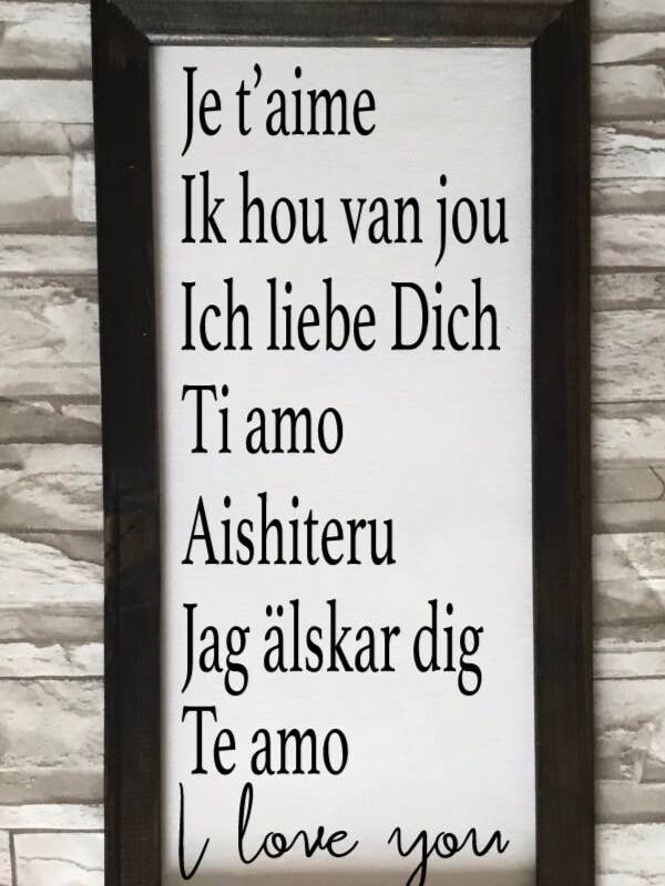 I love you multiple language text framed canvas for wholesale by Works of Panglossian