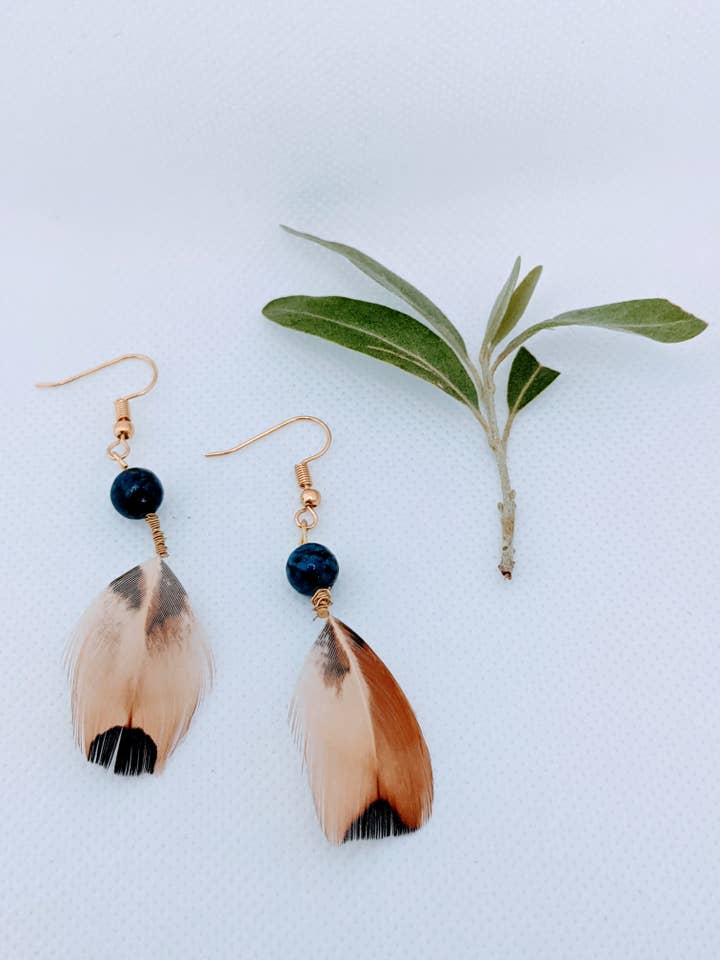 Pheasant Feather Drop Earrings for wholesale by Natural A(ntler) F(eather) Jewelry
