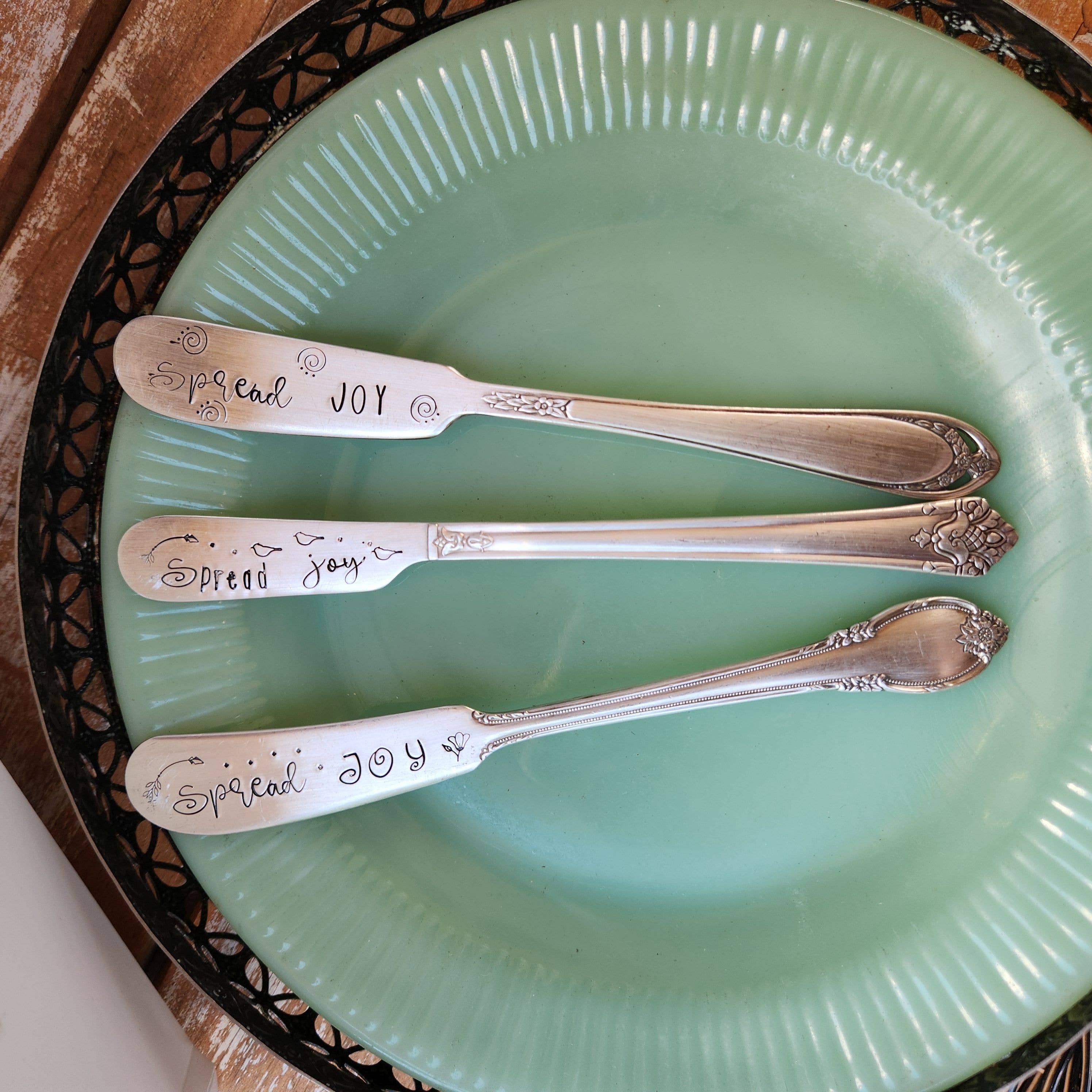 juNxtaposition® - Wholesale Cheese Spreader - SPREAD JOY stamped charcuterie spreader1