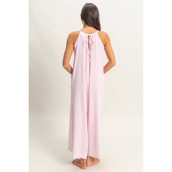 HYFVE - Wholesale Jumpsuit - Women's - DZ24E188-Striped V-Neck Sleeveless Jumpsuit