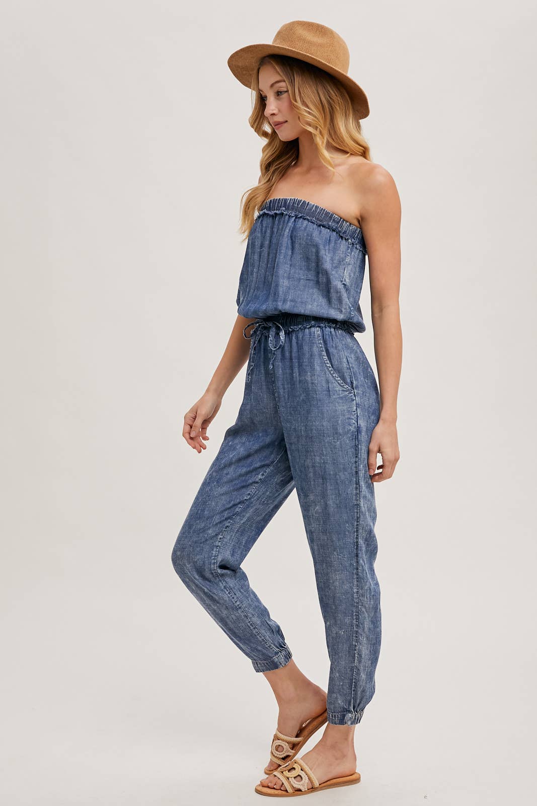 WASHED DENIM ACID WASH TUBE JUMPSUIT for wholesale on Faire6