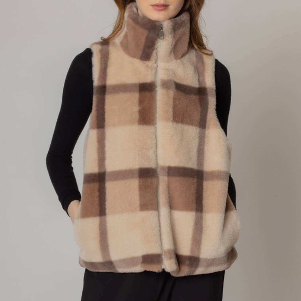 Fashion City - Wholesale Vest - Dames - Plaid vest van imitatiebont2