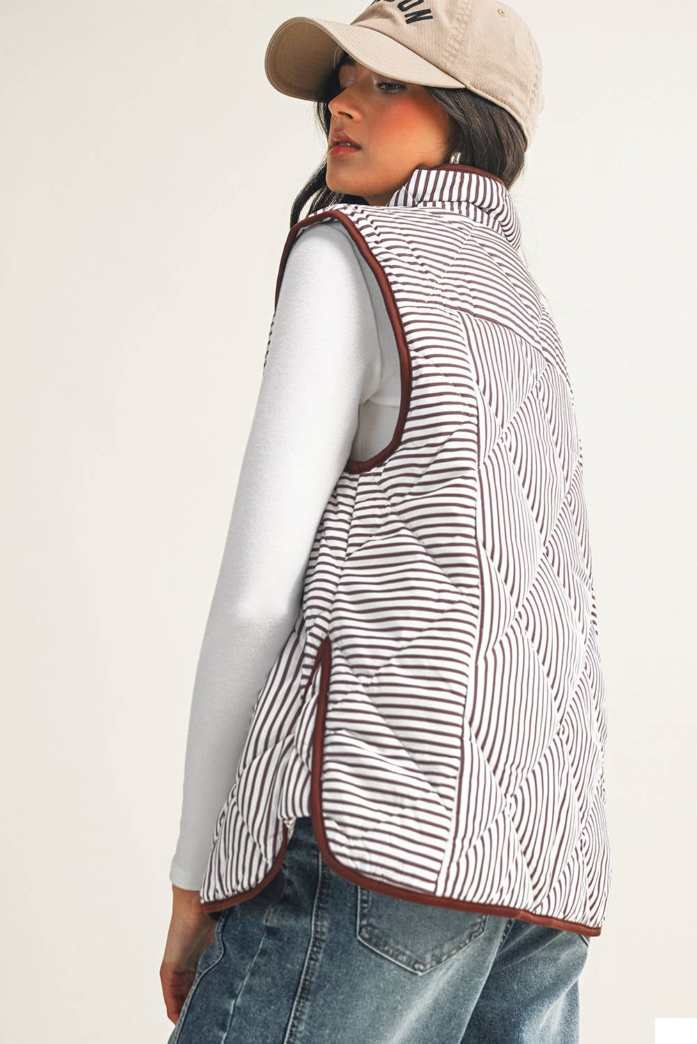 Little Daisy Closet - Wholesale Outerwear Vest - Women's -  LDC Stripe Contrast Trim Button Collared Vest| S-4X1